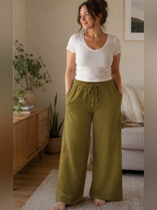New York Clothing Co. Pants - NYCC New York Clothing Co Olive Green Wide Leg Drawstring Pants NWT Large